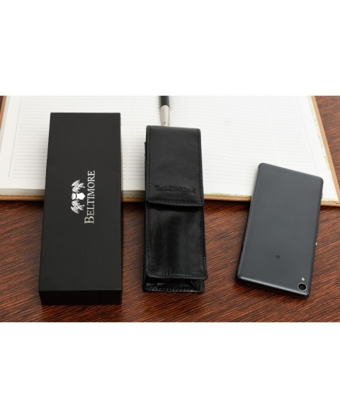 Eleganckie Etui Na Długopisy BELTIMORE Skóra Naturalna Licowa CZARNE G91 18 x 5,5 x 3 [cm]