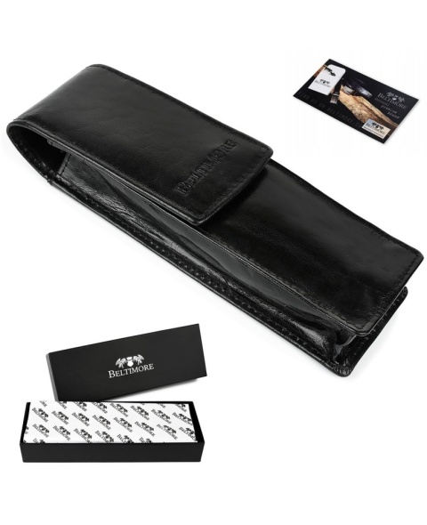 Eleganckie Etui Na Długopisy BELTIMORE Skóra Naturalna Licowa CZARNE G91 18 x 5,5 x 3 [cm]