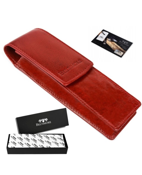 Eleganckie Etui Na Długopisy BELTIMORE Skóra Naturalna Licowa G91 CZERWONY 18 x 5,5 x 3 [cm]