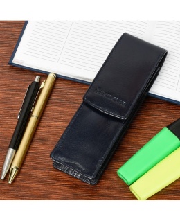 Eleganckie Etui Na Długopisy BELTIMORE Skóra Naturalna Licowa G91 GRANATOWY 18 x 5,5 x 3 [cm]