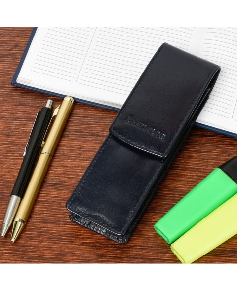 Eleganckie Etui Na Długopisy BELTIMORE Skóra Naturalna Licowa G91 GRANATOWY 18 x 5,5 x 3 [cm]