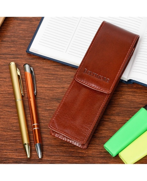 Eleganckie Etui Na Długopisy BELTIMORE Skóra Naturalna Licowa G91 BRĄZOWY 18 x 5,5 x 3 [cm]