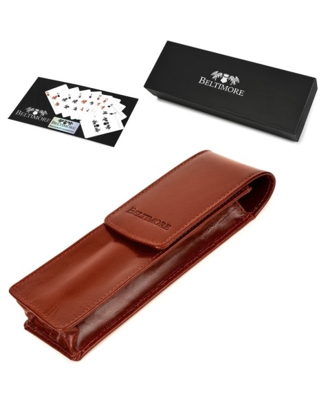 Eleganckie Etui Na Długopisy BELTIMORE Skóra Naturalna Licowa G91 BRĄZOWY 18 x 5,5 x 3 [cm]