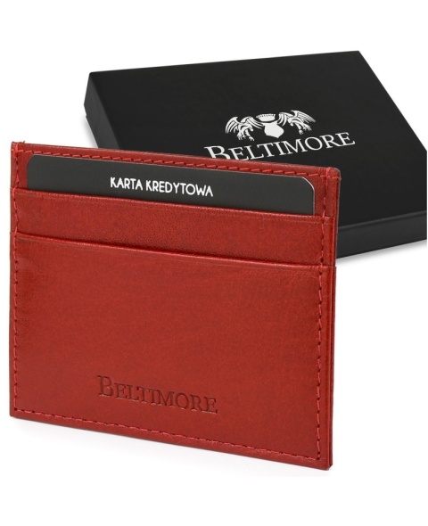 Etui Na Karty Dokumenty BELTIMORE (PL) Skóra Naturalna Slim Jednoczęściowe G93 CZERWONY 10 x 7,5 x 0,5  [cm]