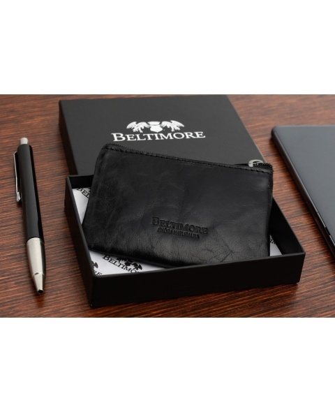 Etui Na Klucze Skórzane BELTIMORE (PL) Naturalna Kluczówka E44 CZARNY 10 x 7 x 2 [cm]