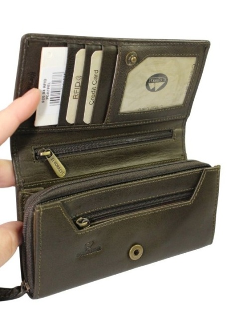 Portfel Damski El Forrest Długi Suwak Skóra Naturalna RFID 920 04 OLIWKOWY 16,5 x 9 x 3 [cm]