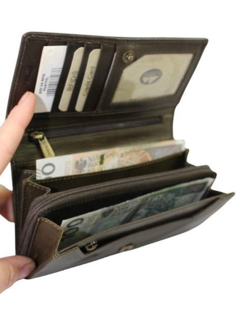 Portfel Damski El Forrest Długi Suwak Skóra Naturalna RFID 920 04 OLIWKOWY 16,5 x 9 x 3 [cm]