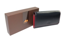 Portfel Damski Skórzany El Forest (PL) Klamra Wewnątrz Skóra Bydlęca 919 34 RFID GRANAT Z CZERWONYM 16,5 x 9 x 3 [cm]