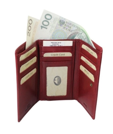 Portfel Damski Skórzany El Forest (PL) Skóra Bydlęca Klamra 14 cm RFID 948 506 CZEREŚNIOWY 14,5 x 9 x 2,5 [cm]