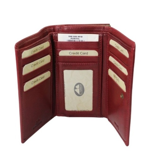 Portfel Damski Skórzany El Forest (PL) Skóra Bydlęca Klamra 14 cm RFID 948 506 CZEREŚNIOWY 14,5 x 9 x 2,5 [cm]