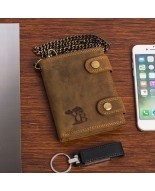Portfel Męski BELTIMORE (PL) Skóra Naturalna Pionowy Z Zapinką Dwa Skrzydełka I Łańcuszek RFID R78 BRĄZOWY 12,5 x 10 x 3 [cm] 