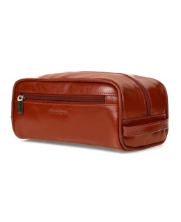 Skórzana Kosmetyczka Męska Prostokątna BELTIMORE (PL) Skóra Naturalna Licowa J45 BRĄZOWY 23 x 12 x 12 [cm]