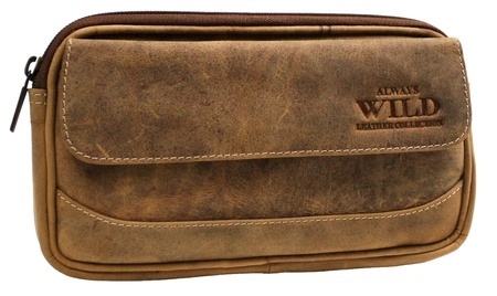 Skórzane Etui Na Telefon Saszetka Na Pasek ALWAYS WILD "Etui Duże" Na Smartfona/Telefon 3607 KARMELOWY 22 x 13 x 3 [cm]
