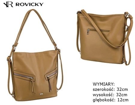 Torebka Z Funkcją Plecaka 2w1 Ze Skóry Włoskiej Ekologicznej ROVICKY R-073-01 BEŻOWA 32 x 32 x 12 [cm]