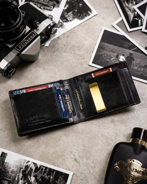 Elegancki I Stylowy Męski Zestaw Upominkowy Peterson Portfel + Etui + Breloczek SET3-N78-VT/5419 RFID CZARNY