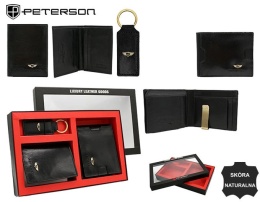 Elegancki I Stylowy Męski Zestaw Upominkowy Peterson Portfel + Etui + Breloczek SET3-N78-VT/5419 RFID CZARNY