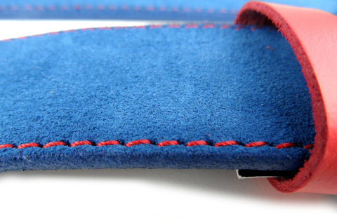 Pasek Niebieski Z Malinową Nitką COMPLEX (PL) Skóra Naturalna Licowa Zamsz 40 mm