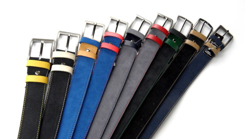 Pasek Popielaty Z Granatową Nitką COMPLEX (PL) Skóra Naturalna Licowa Zamsz 40 mm