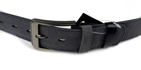 Pasek Popielaty Z Granatową Nitką COMPLEX (PL) Skóra Naturalna Licowa Zamsz 40 mm