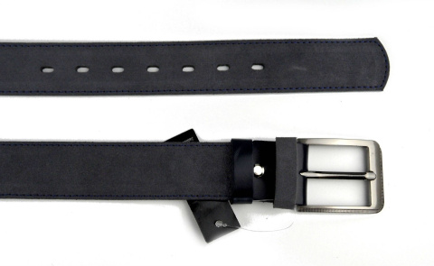 Pasek Popielaty Z Granatową Nitką COMPLEX (PL) Skóra Naturalna Licowa Zamsz 40 mm