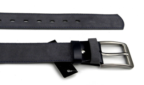 Pasek Popielaty Z Granatową Nitką COMPLEX (PL) Skóra Naturalna Licowa Zamsz 40 mm