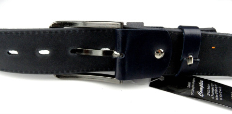 Pasek Popielaty Z Granatową Nitką COMPLEX (PL) Skóra Naturalna Licowa Zamsz 40 mm