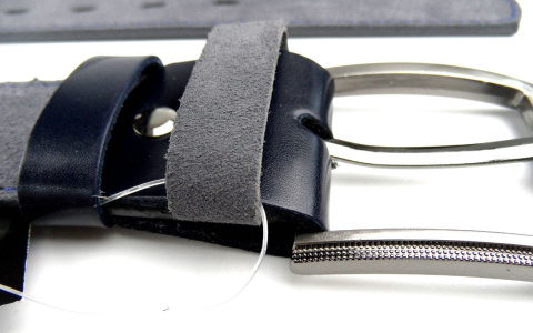 Pasek Popielaty Z Granatową Nitką COMPLEX (PL) Skóra Naturalna Licowa Zamsz 40 mm