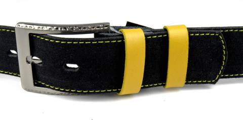 Pasek Czarny z Miodową Nitką COMPLEX (PL) Skóra Naturalna Licowa Zamsz 40 mm