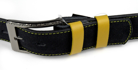 Pasek Czarny z Miodową Nitką COMPLEX (PL) Skóra Naturalna Licowa Zamsz 40 mm