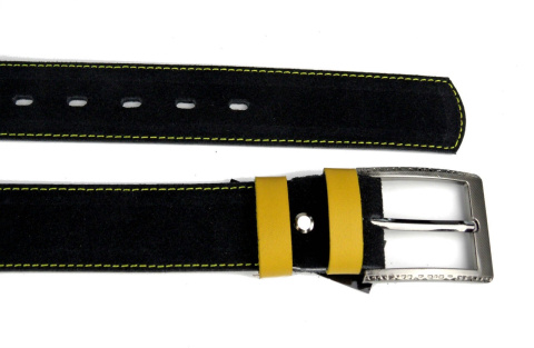 Pasek Czarny z Miodową Nitką COMPLEX (PL) Skóra Naturalna Licowa Zamsz 40 mm