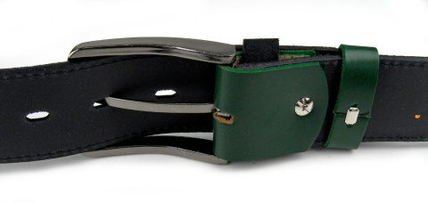 Pasek Czarny Z Zieloną Nitką COMPLEX (PL) Skóra Naturalna Licowa Zamsz 40 mm