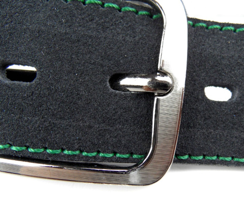 Pasek Czarny Z Zieloną Nitką COMPLEX (PL) Skóra Naturalna Licowa Zamsz 40 mm