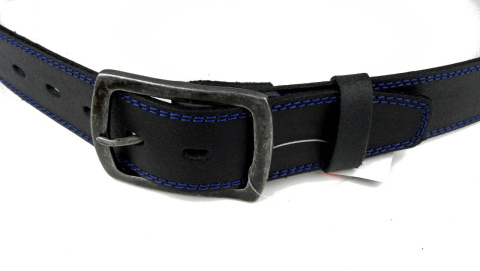 Pasek Skórzany COMPLEX (PL) GRINGO Czarny Z Podwójną Niebieską Nitką Skóra Licowa Matowa 40 mm