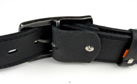 Pasek Skórzany COMPLEX (PL) GRINGO Czarny Z Podwójną Niebieską Nitką Skóra Licowa Matowa 40 mm