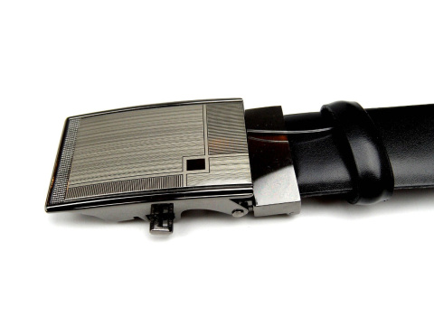 Pasek Skórzany COMPLEX (PL) Gładki Zaokrąglony z Pełną Klamrą Automat Skóra licowa 30 mm CZARNY Klamra "SREBRNA 32"