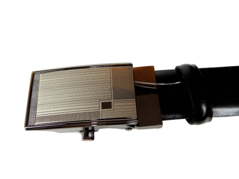 Pasek Skórzany COMPLEX (PL) Gładki Zaokrąglony z Pełną Klamrą Automat Skóra licowa 30 mm CZARNY Klamra "SREBRNA 32"