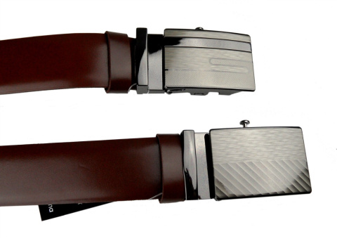 Pasek Męski Skórzany Gładki Zaokrąglony z Pełną Klamrą Automat Skóra Licowa 35 mm Klamra ''SREBRNA 1'' BRĄZOWY
