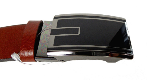 Pasek Skórzany Gładki PAS-MAX (PL) 35 mm AUTOMAT SAMOZACISK ŁAMANY KLAMRA "CZARNA 2" Skóra Naturalna Licowa EXTRA RUDY