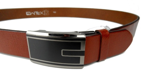 Pasek Skórzany Gładki PAS-MAX (PL) 35 mm AUTOMAT SAMOZACISK ŁAMANY KLAMRA "CZARNA 2" Skóra Naturalna Licowa EXTRA RUDY