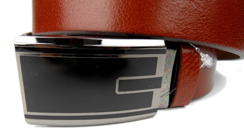 Pasek Skórzany Gładki PAS-MAX (PL) 35 mm AUTOMAT SAMOZACISK ŁAMANY KLAMRA "CZARNA 2" Skóra Naturalna Licowa EXTRA RUDY