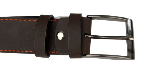 Pasek Skórzany PAS-MAX (PL) Matowy 40 mm Czekoladowy Z Pomarańczową Nitką