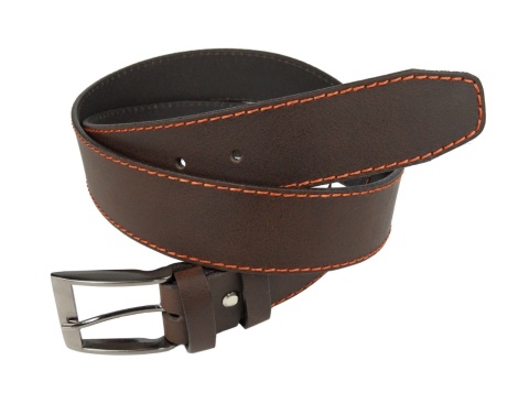 Pasek Skórzany PAS-MAX (PL) Matowy 40 mm Czekoladowy Z Pomarańczową Nitką