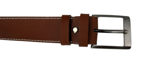 Pasek Skórzany PAS-MAX (PL) 40 mm Jasny Brąz Z Białą Nitką