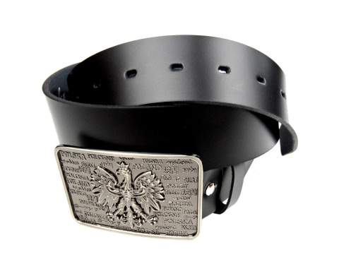 Pasek Skórzany COMPLEX (PL) Skóra Licowa 40 mm Klamra Pełna na Bolczyk BLASZKA "ORZEŁ GODŁO POŁYSK"