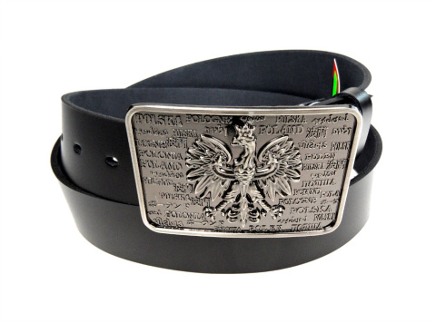 Pasek Skórzany COMPLEX (PL) Skóra Licowa 40 mm Klamra Pełna na Bolczyk BLASZKA "ORZEŁ GODŁO POŁYSK"