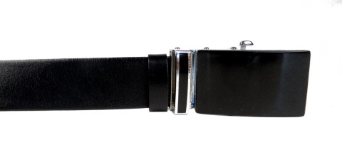 Pasek Skórzany Gładki PAS-MAX (PL) 35 mm AUTOMAT SAMOZACISK ŁAMANY KLAMRA "CZARNA 1" Skóra Naturalna Licowa EXTRA CZARNY