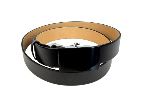 Pasek Skórzany Gładki PAS-MAX (PL) 35 mm AUTOMAT SAMOZACISK ŁAMANY KLAMRA "CZARNA 1" Skóra Naturalna Licowa EXTRA CZARNY