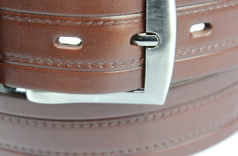 Pasek Męski Skórzany COMPLEX (PL) "WZÓR IV" Skóra Licowa EXTRA 40 mm KASZTANOWY