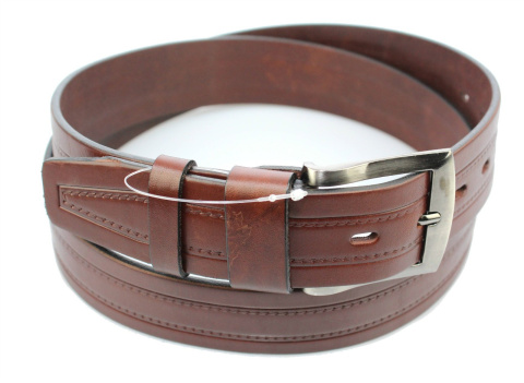 Pasek Męski Skórzany COMPLEX (PL) "WZÓR IV" Skóra Licowa EXTRA 40 mm KASZTANOWY