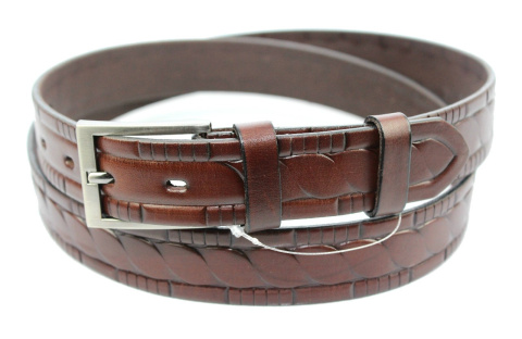 Pasek Męski Skórzany COMPLEX (PL) "ŁUSKA I" Skóra Licowa EXTRA 30 mm KASZTANOWY